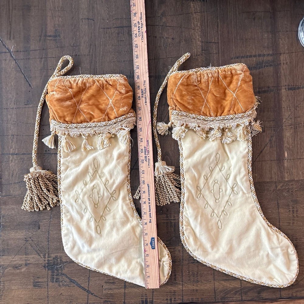 Christopher Radko Tan and Gold Velvet Stocking